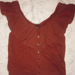 American Eagle  Maroon Flower Blouse